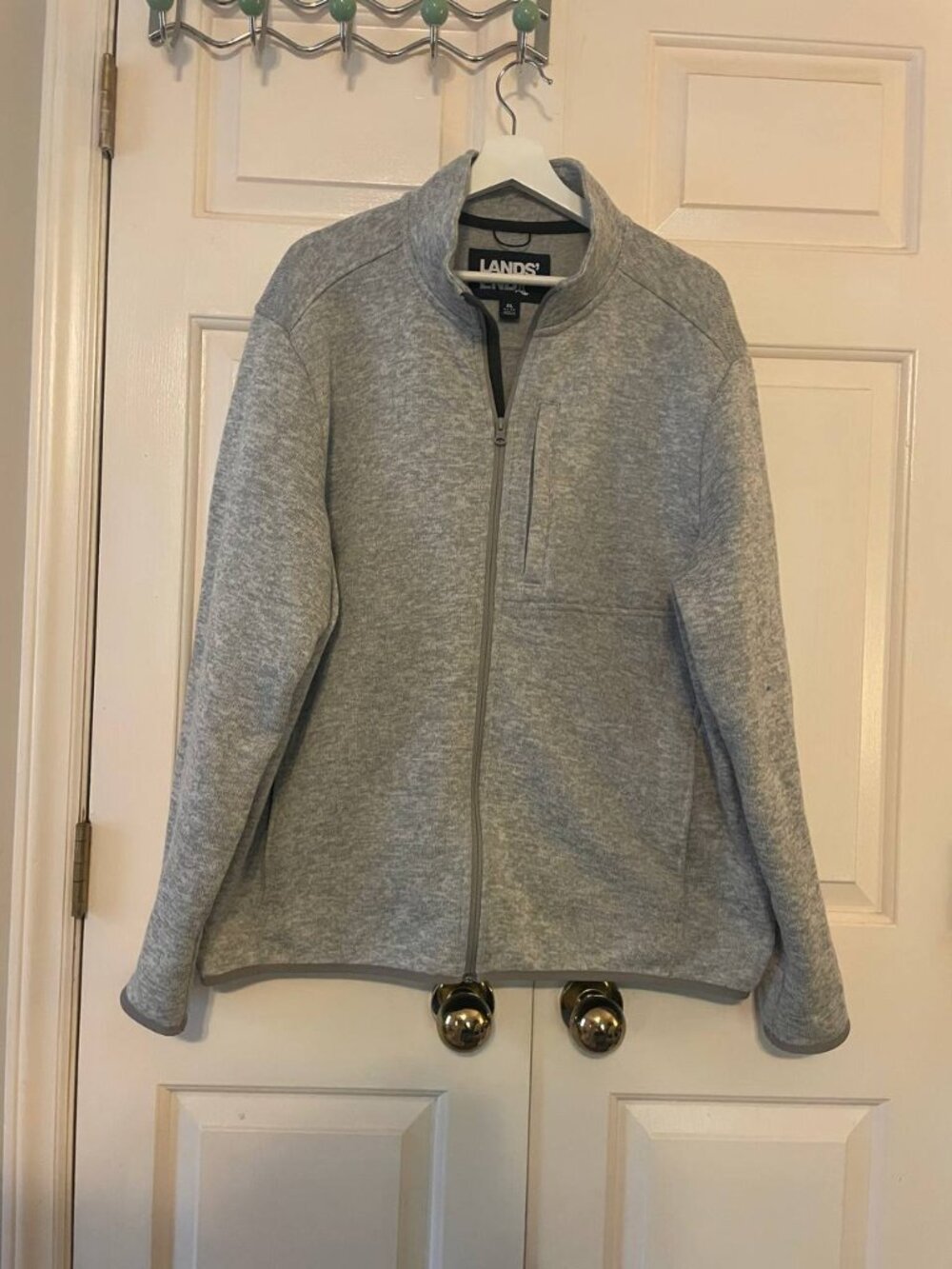 EUC Lands' End Men's XL Heather Grey Full Zip Fleece Jacket - Classic Athleisure